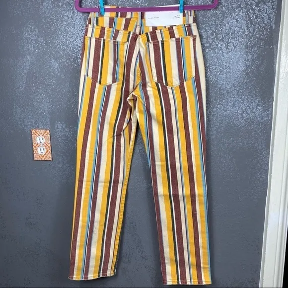 😍FRAME Denim Le High Painterly Stripe Straight Leg yellow brown funky fun jeans