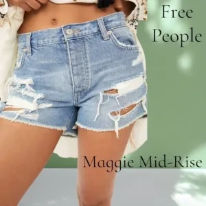 FREE People Maggie Destructed Mid Rise Shorts in Kiss Me NWT/26