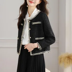 French-Inspired Women's Black Blazer with Button-up Closure
