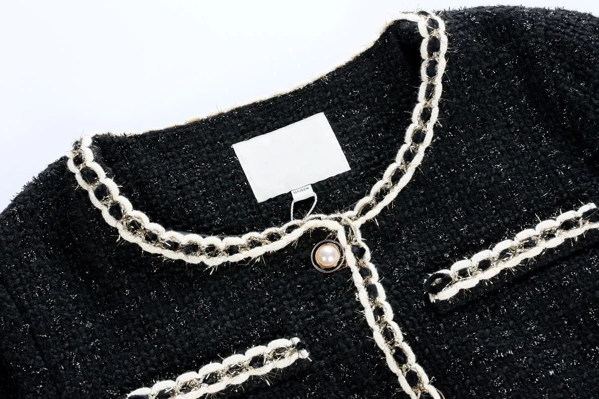 French-Inspired Women's Black Blazer with Button-up Closure