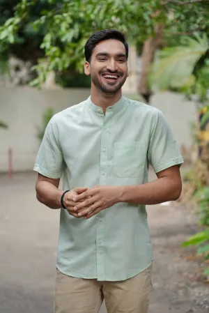 Fresh Green · Half Sleeve Mandarin Collar Shirt