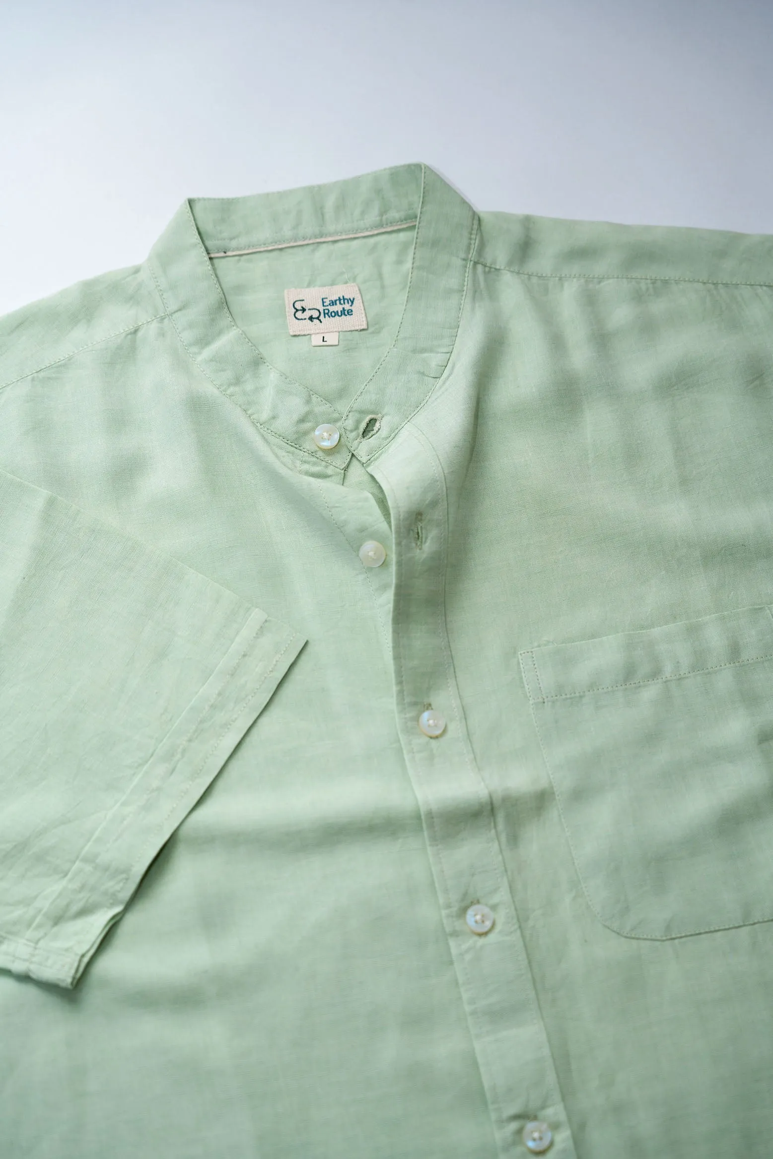 Fresh Green · Half Sleeve Mandarin Collar Shirt