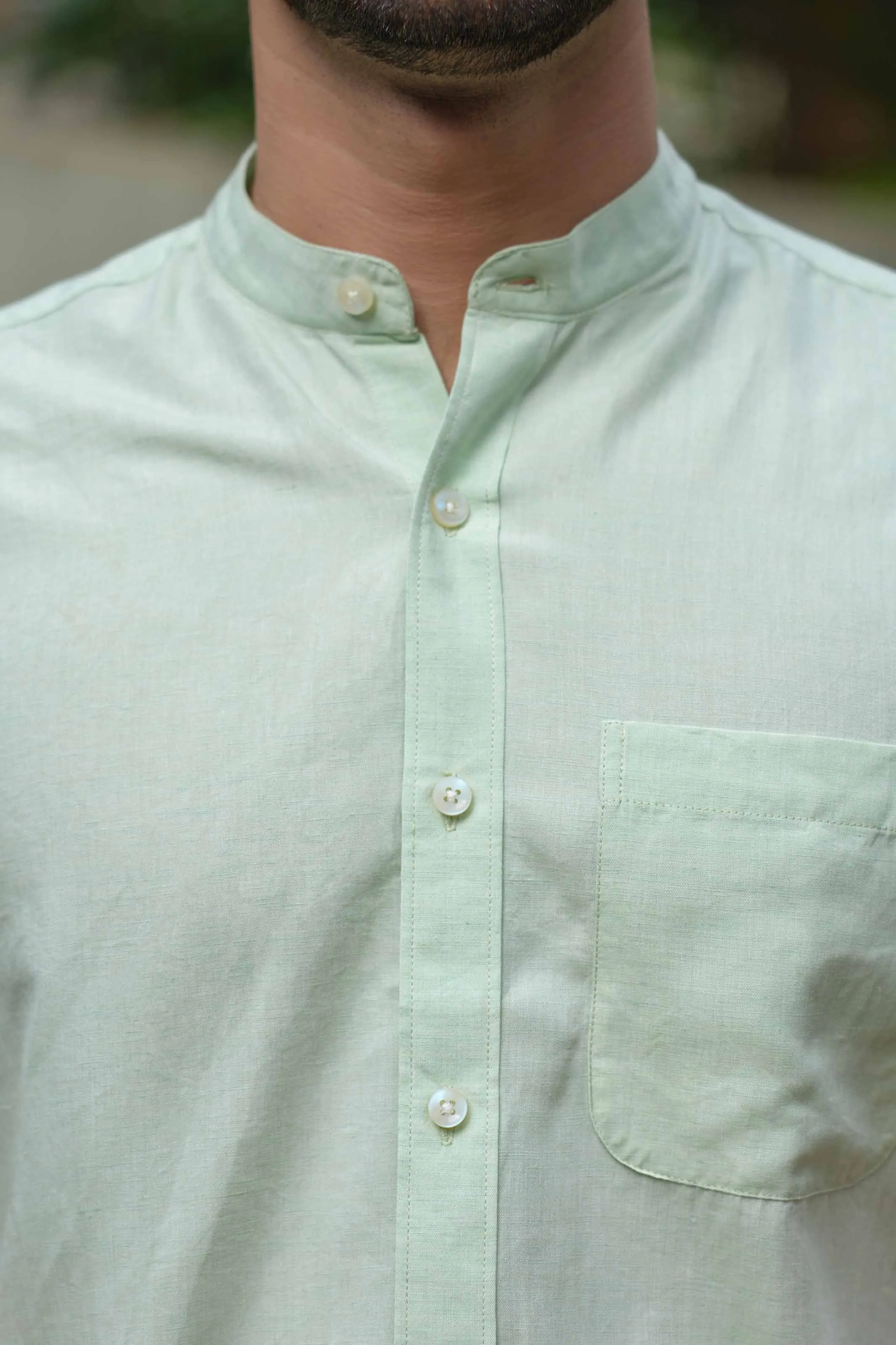 Fresh Green · Half Sleeve Mandarin Collar Shirt