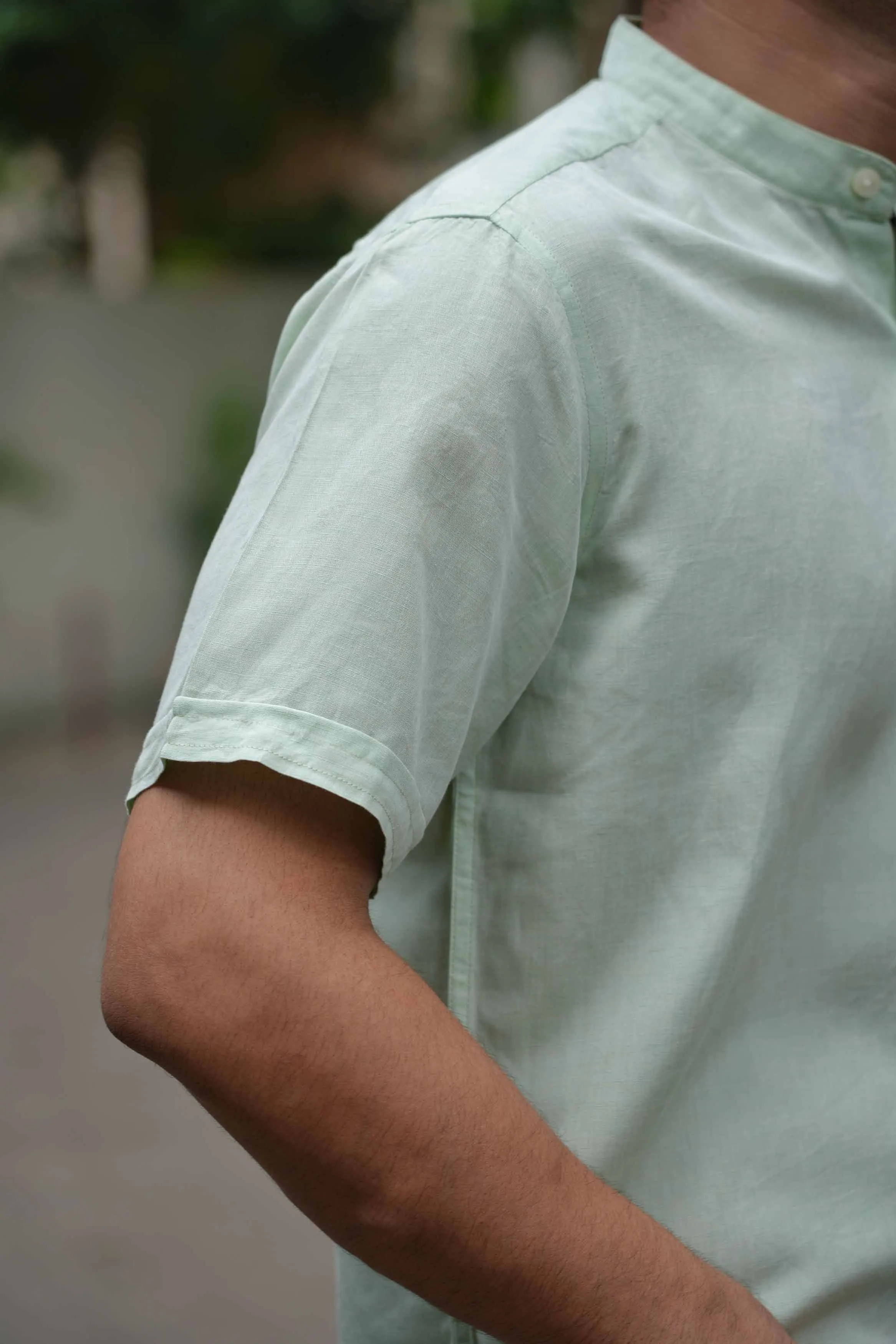 Fresh Green · Half Sleeve Mandarin Collar Shirt