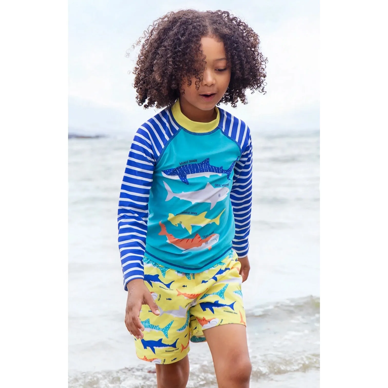 Frugi Boscastle Yellow Sharks Board Shorts