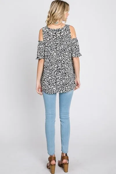 Full Size Leopard Round Neck Cold Shoulder T-Shirt