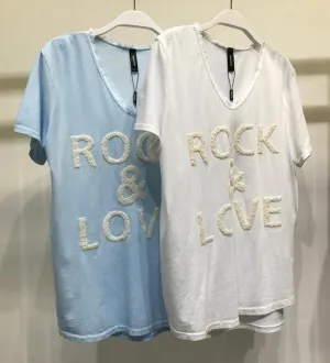 Fuzzy Rock and Love Print V-neck Tee
