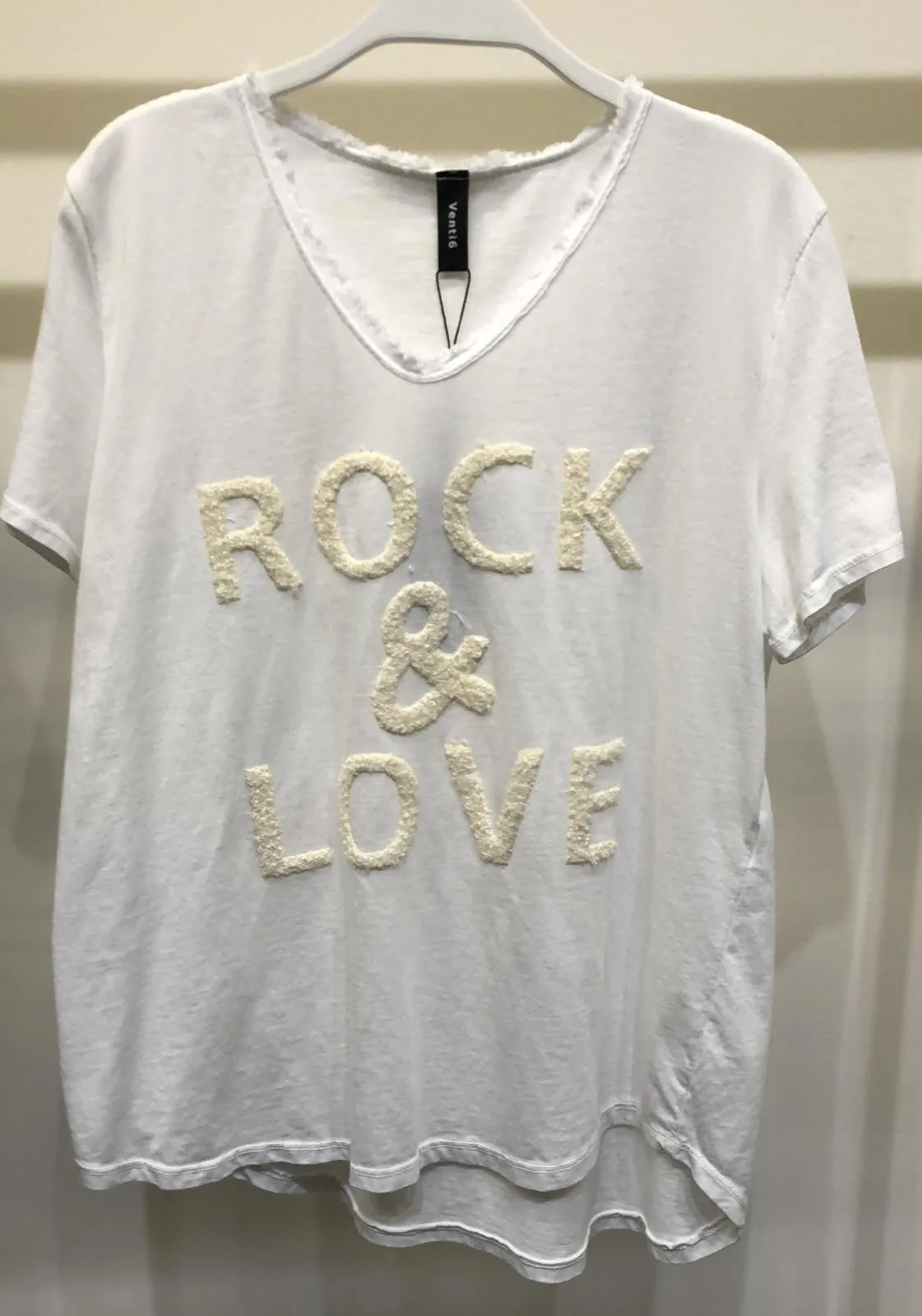 Fuzzy Rock and Love Print V-neck Tee