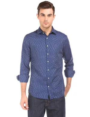 GANT Evening Blue Camo Jacquard Shirt 333060 Size Medium NWT