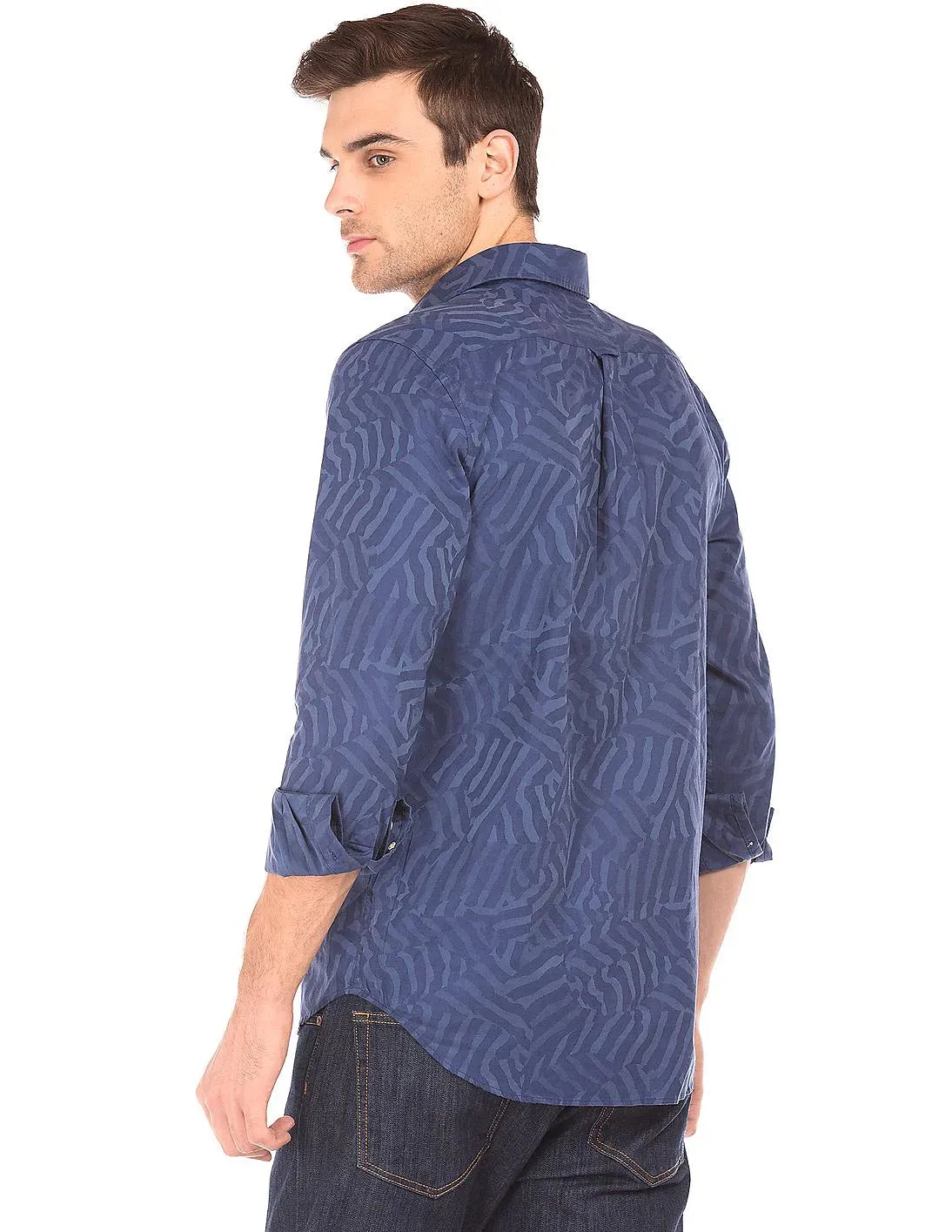 GANT Evening Blue Camo Jacquard Shirt 333060 Size Medium NWT