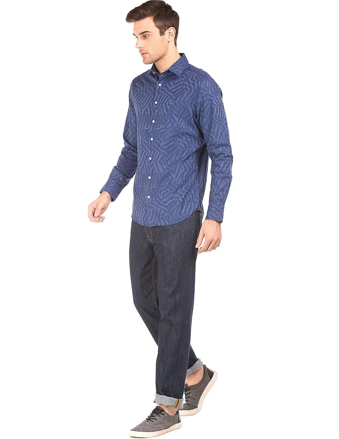 GANT Evening Blue Camo Jacquard Shirt 333060 Size Medium NWT