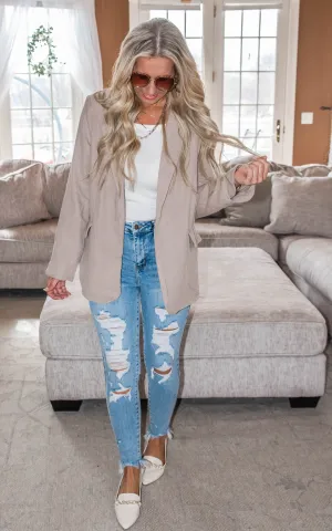 Gauze Front Roll Up Sleeve Blazer - Final Sale