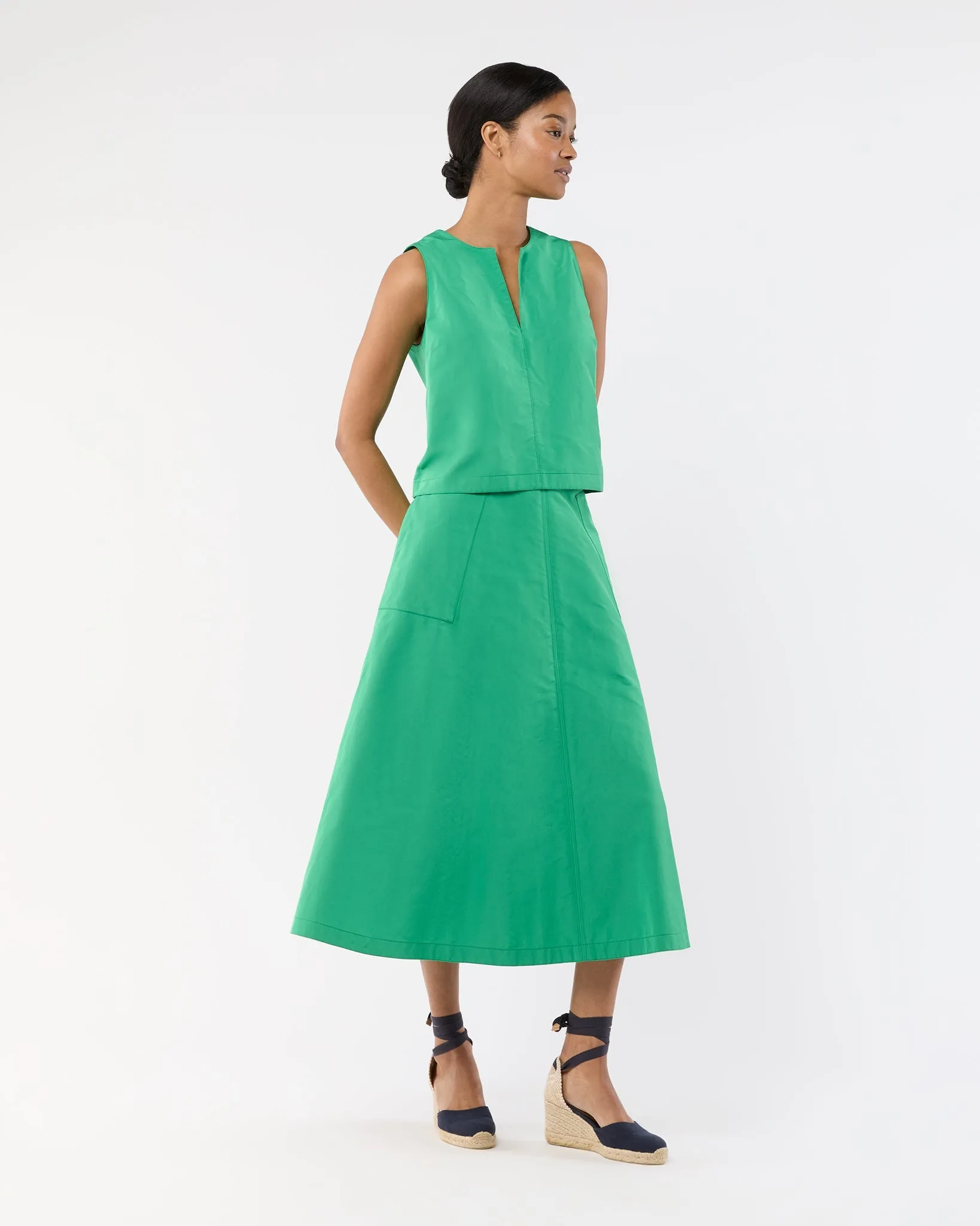 Gemma Circle Skirt - Leaf Nylon Faille