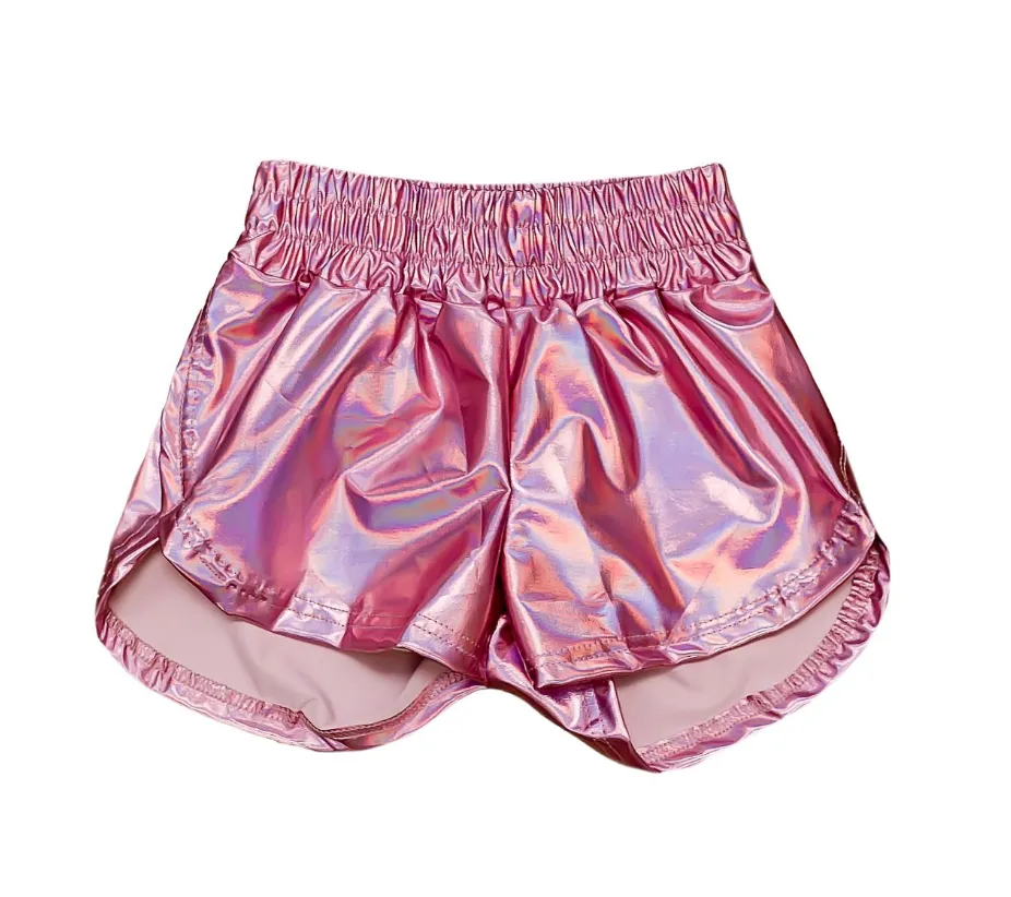 Girls Metallic Shorts - Light Pink