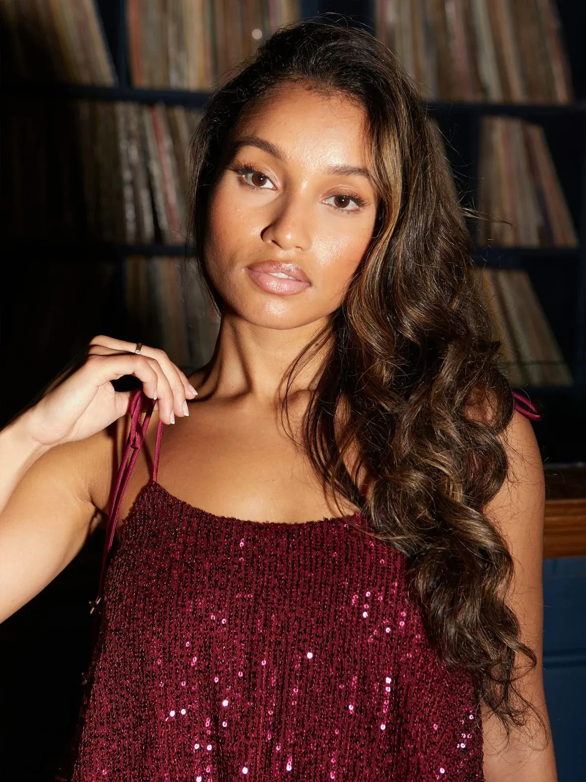 Glamorous Sequin V-Neck Adjustable Strap Sleeveless Top