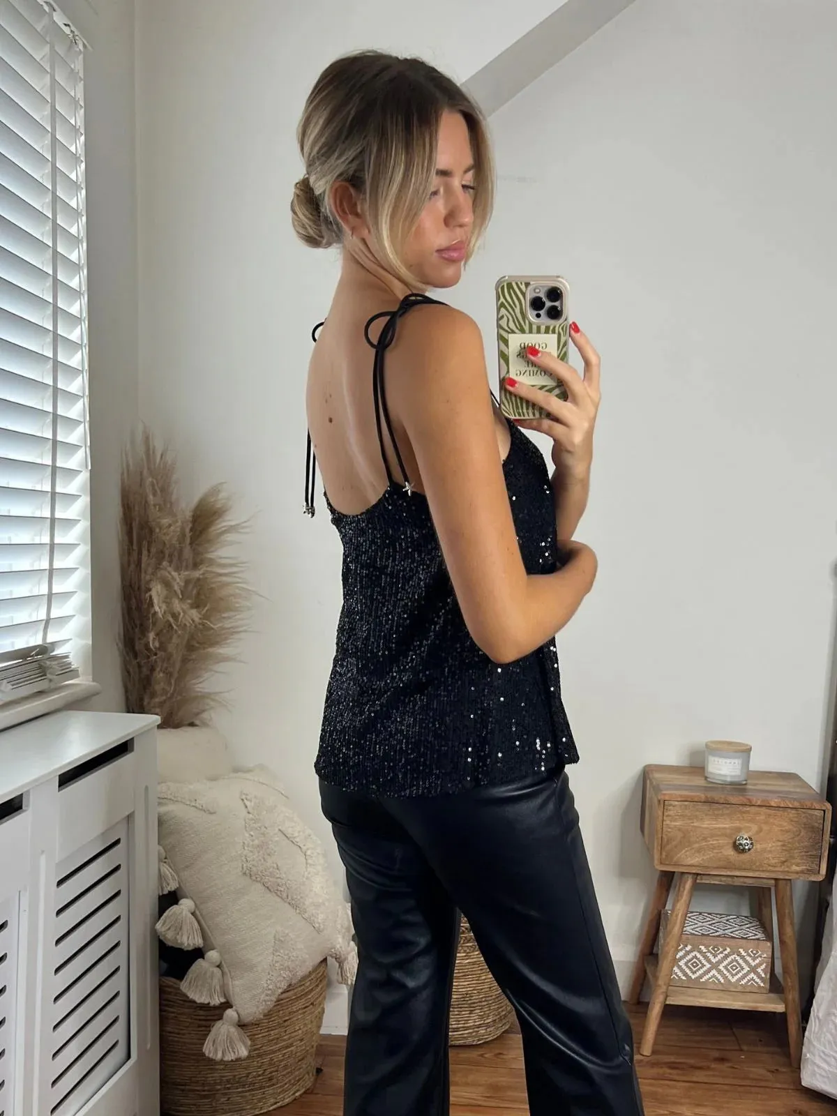 Glamorous Sequin V-Neck Adjustable Strap Sleeveless Top