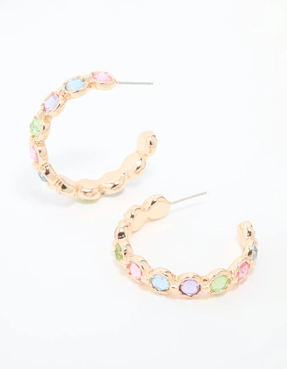 Gold Multicoloured Diamante Hoop Earrings