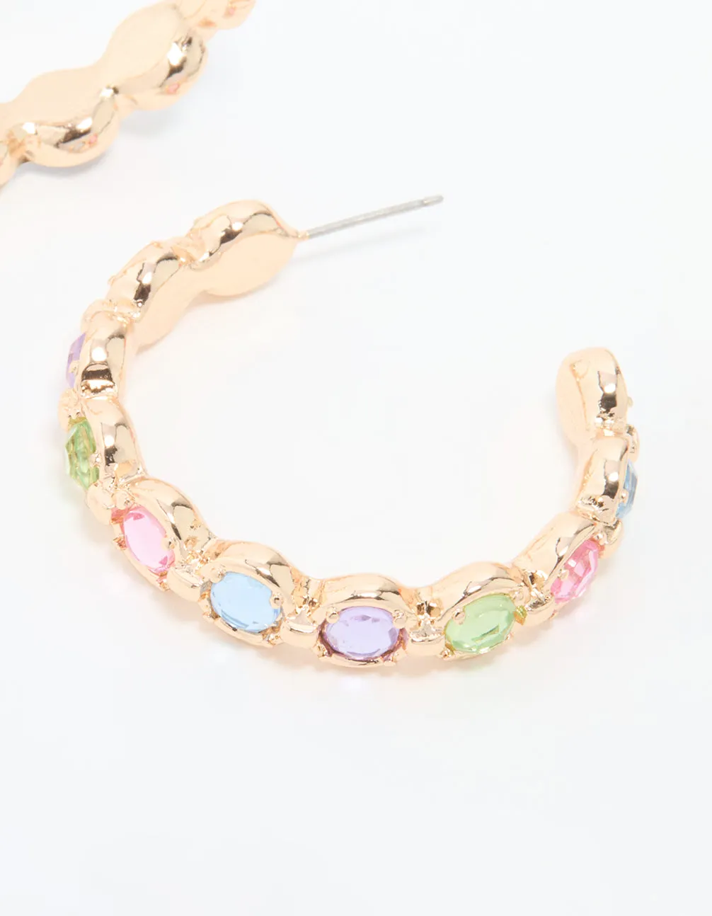 Gold Multicoloured Diamante Hoop Earrings