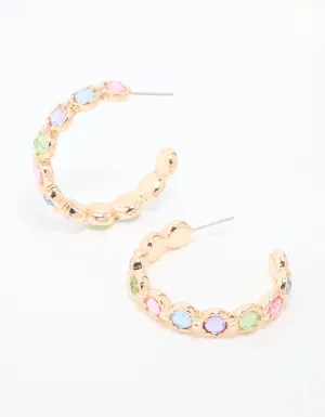 Gold Multicoloured Diamante Hoop Earrings