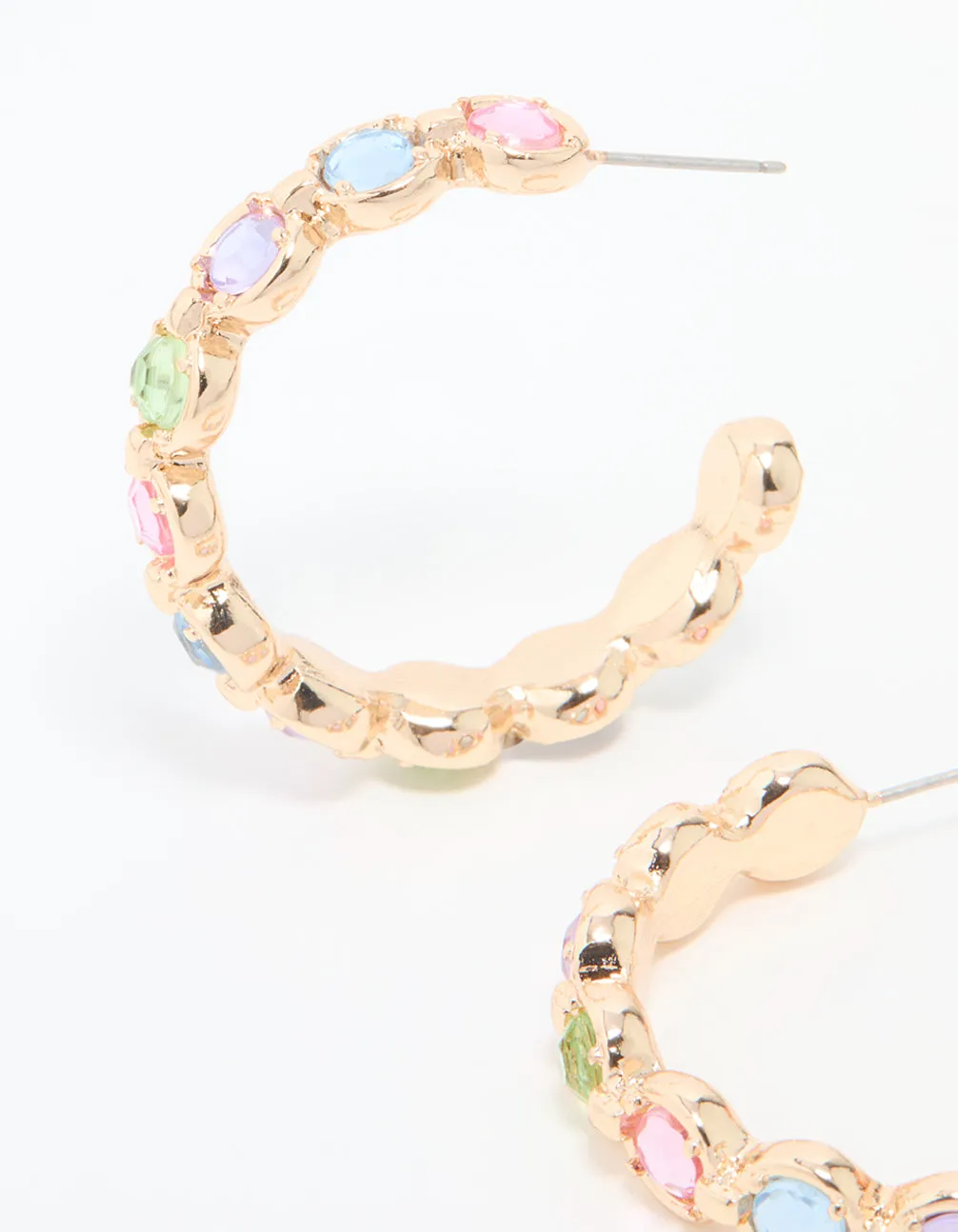 Gold Multicoloured Diamante Hoop Earrings