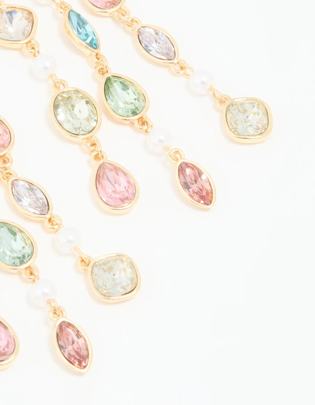 Gold Multicoloured Diamante Pear Drop Earrings