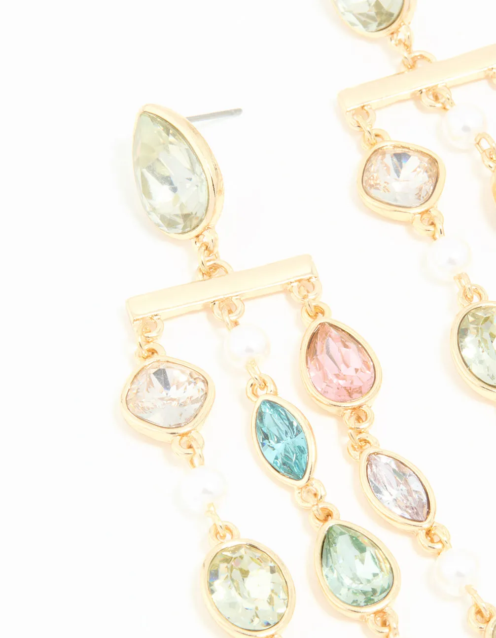 Gold Multicoloured Diamante Pear Drop Earrings