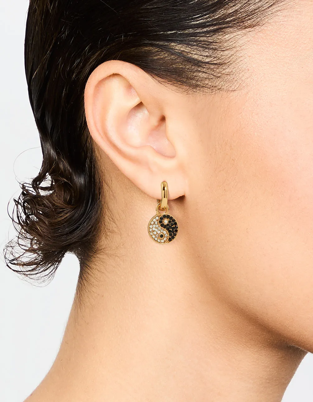 Gold Plated Sparkle Yin Yang Drop Earrings