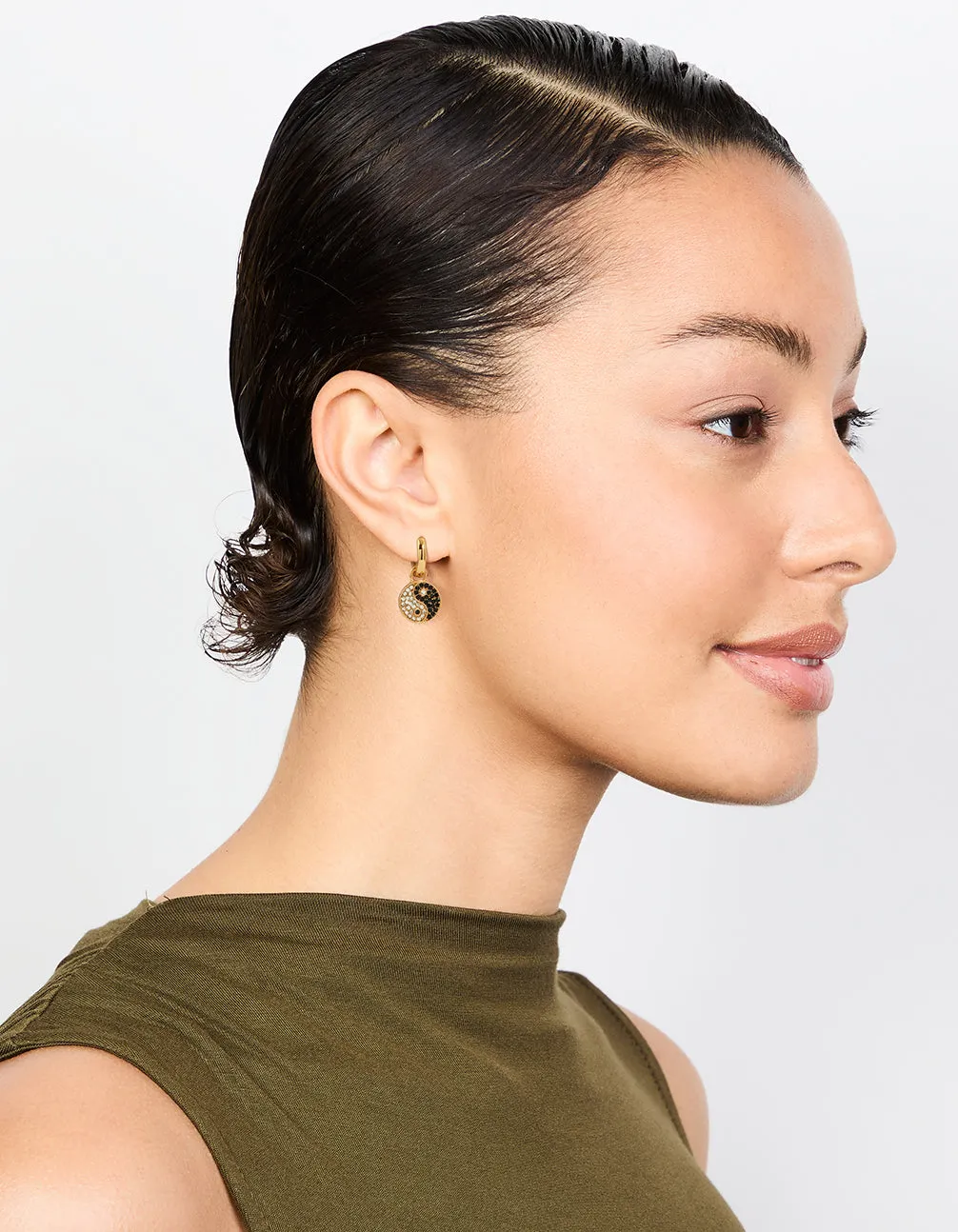 Gold Plated Sparkle Yin Yang Drop Earrings