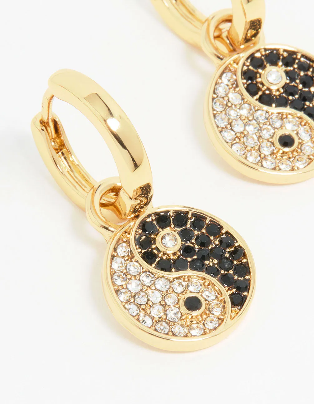 Gold Plated Sparkle Yin Yang Drop Earrings