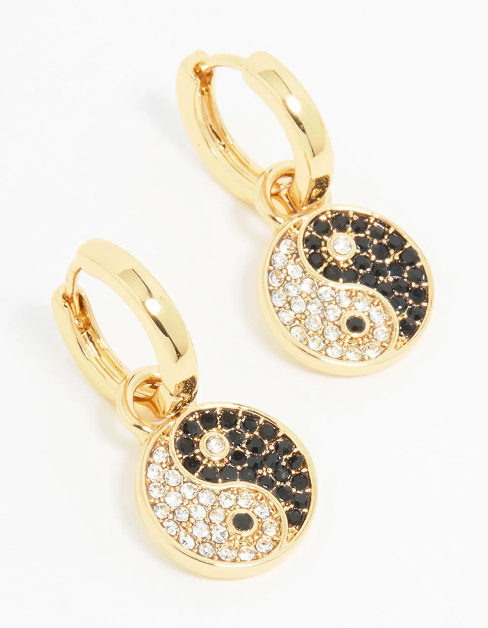 Gold Plated Sparkle Yin Yang Drop Earrings