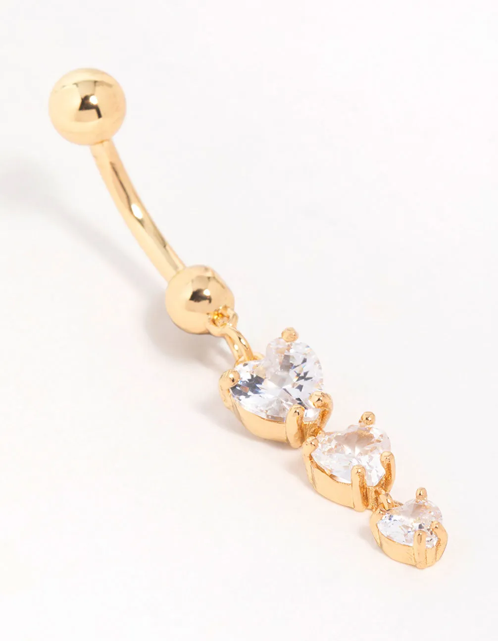 Gold Plated Surgical Steel Cubic Zirconia Triple Heart Belly Bar