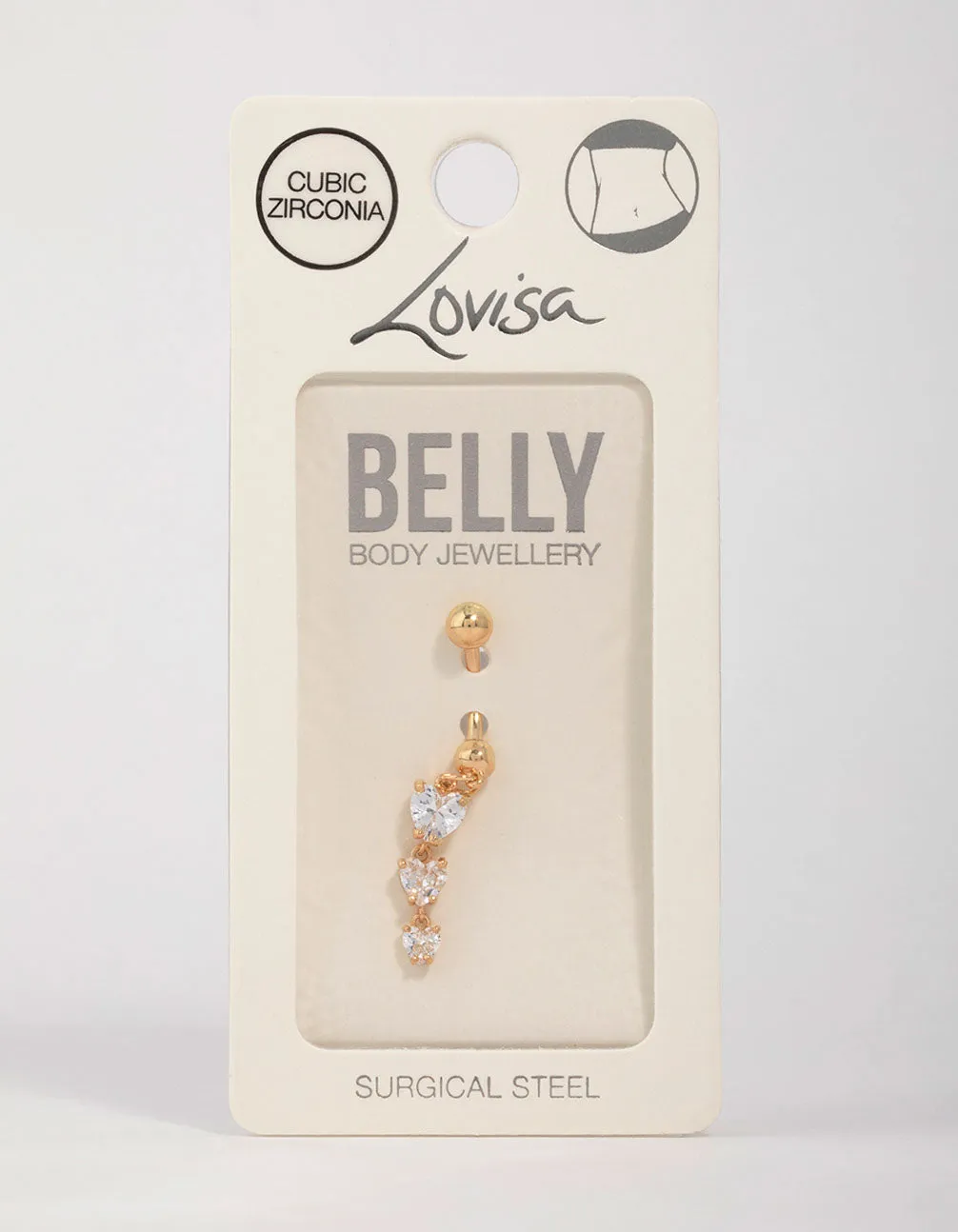 Gold Plated Surgical Steel Cubic Zirconia Triple Heart Belly Bar
