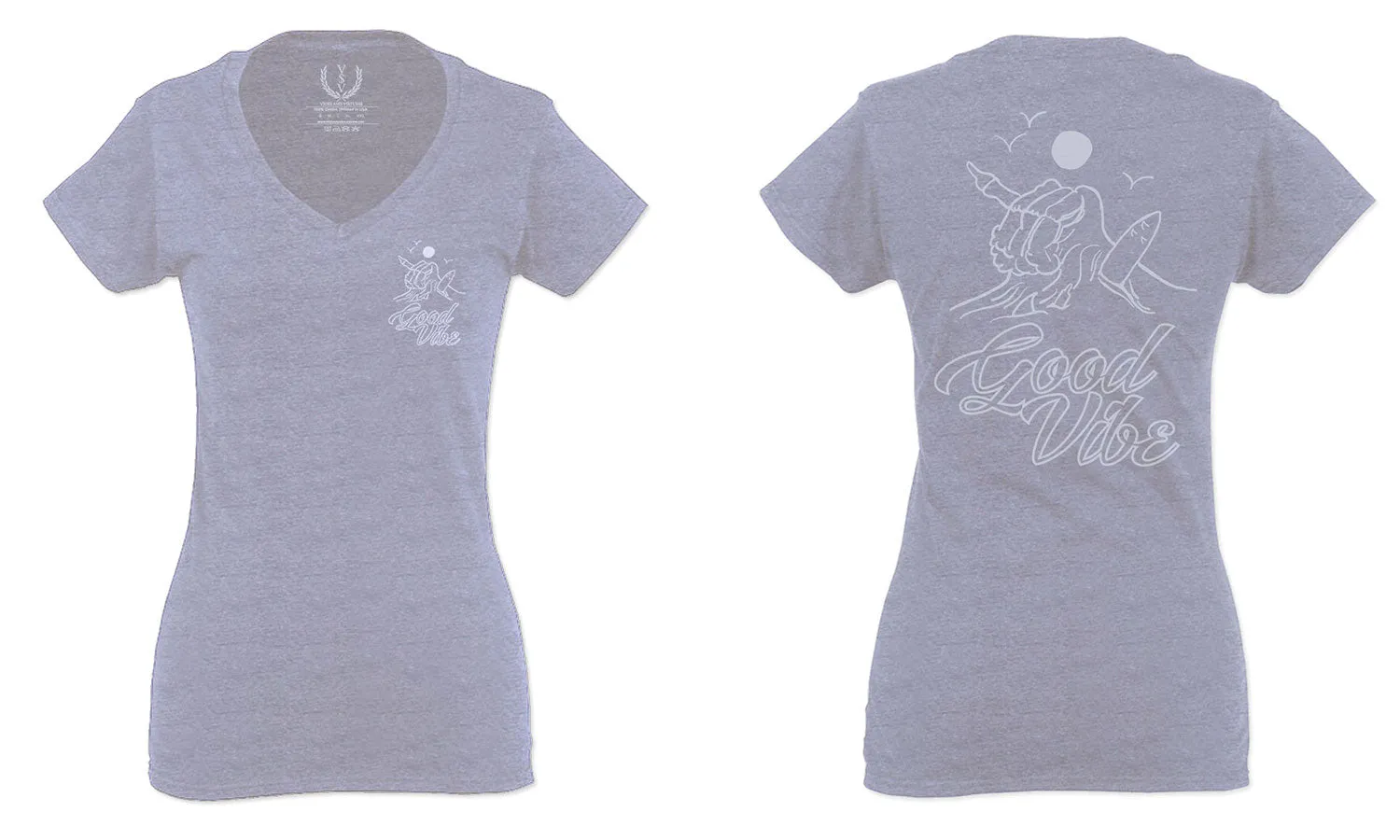 Good Vibe Bones Hand Shaka Cool Summer surf Beach For Women V neck fitted T Shirt