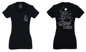 Good Vibe Bones Hand Shaka Cool Summer surf Beach For Women V neck fitted T Shirt
