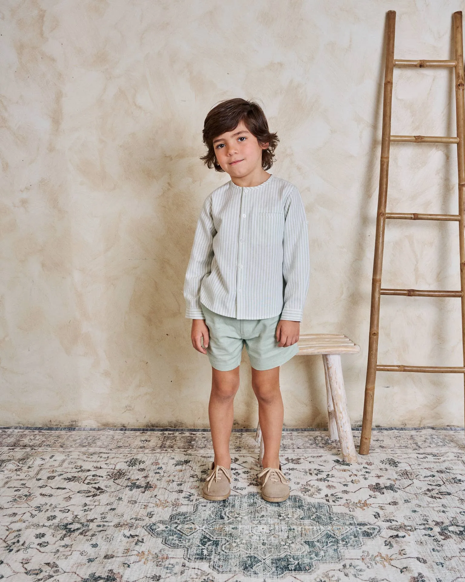 Green Linen Boys'  Shorts