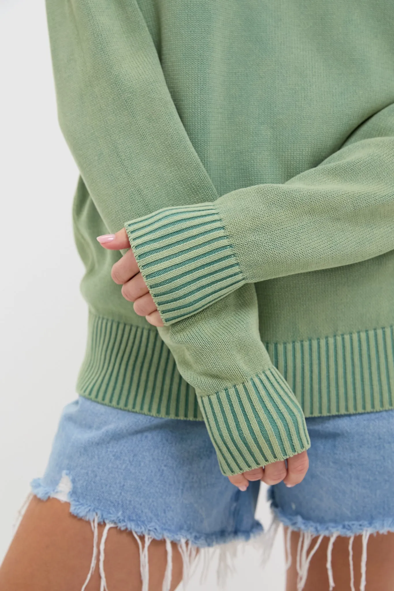 Green Stone Washed Cotton Anne Crewneck Sweater