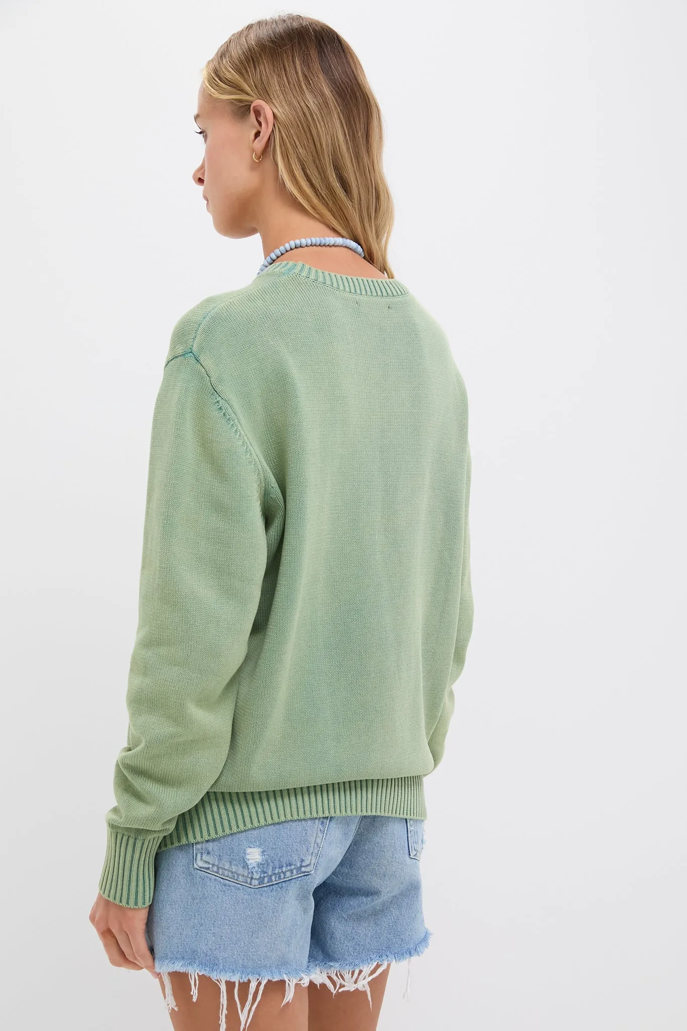 Green Stone Washed Cotton Anne Crewneck Sweater