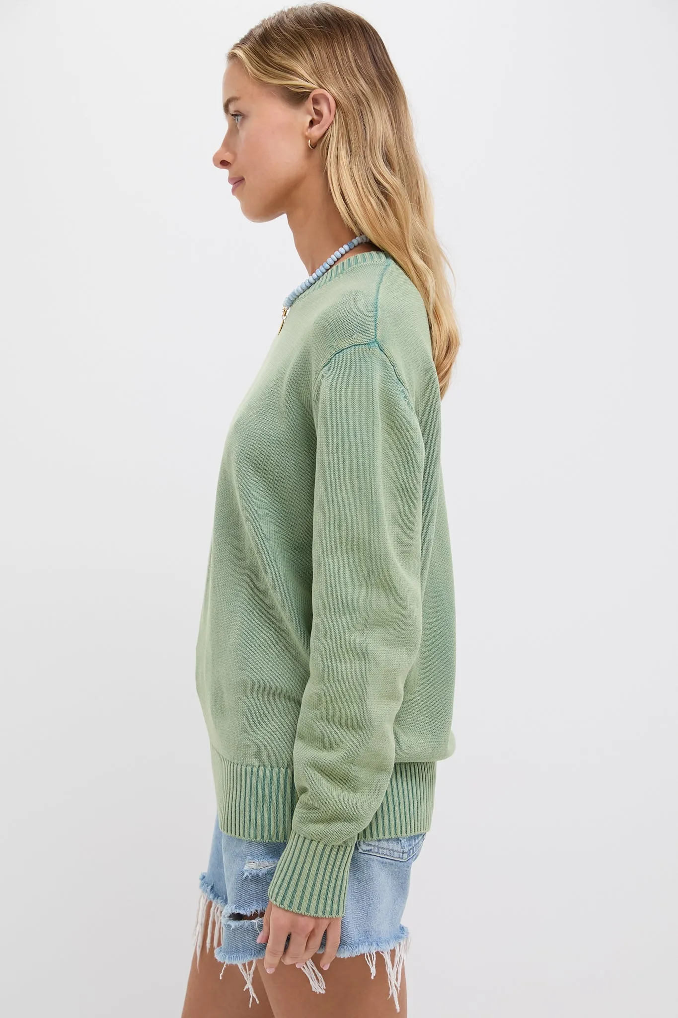 Green Stone Washed Cotton Anne Crewneck Sweater