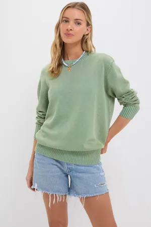 Green Stone Washed Cotton Anne Crewneck Sweater