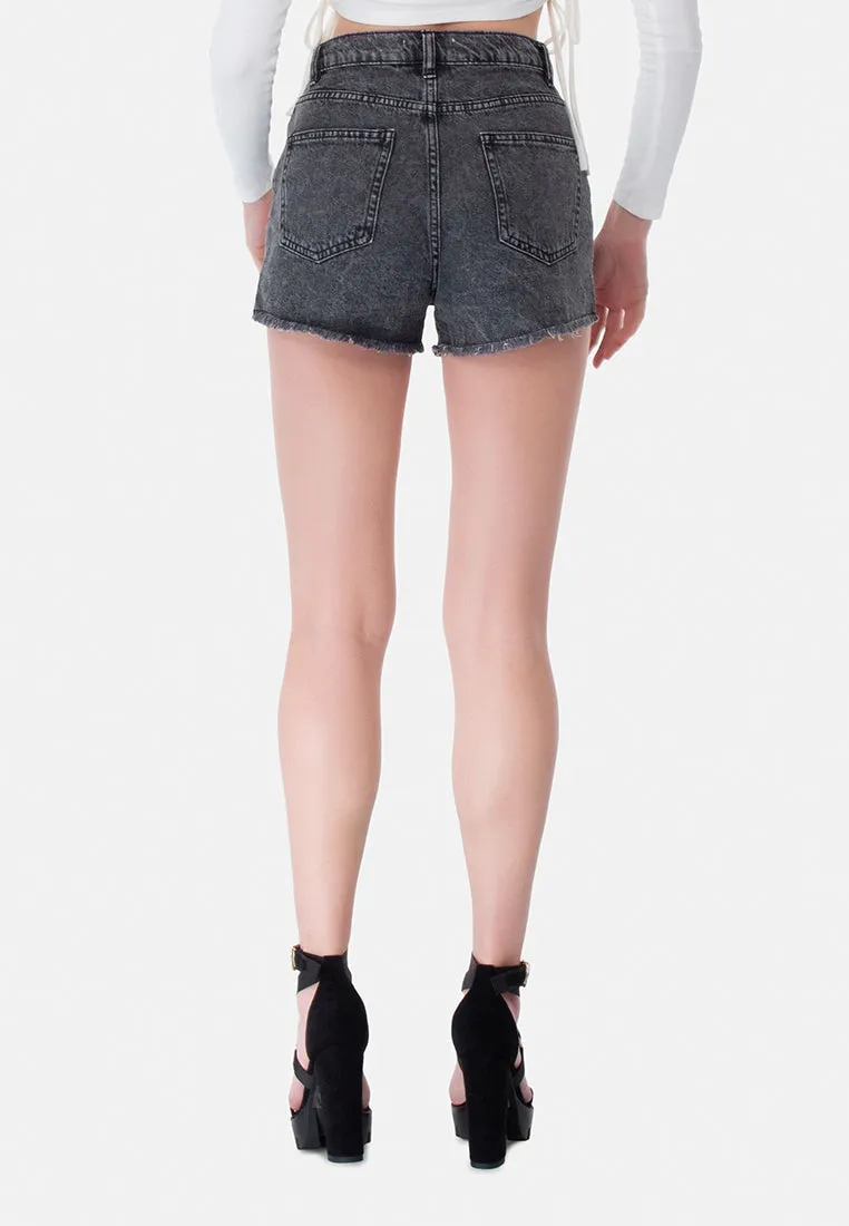 Grey Destroyed Denim Shorts
