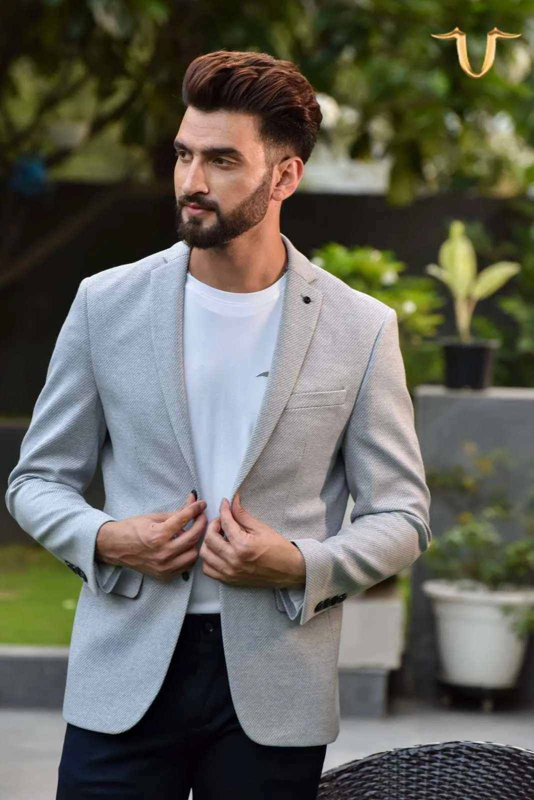 Grey Fine Stretch Knitted Blazer