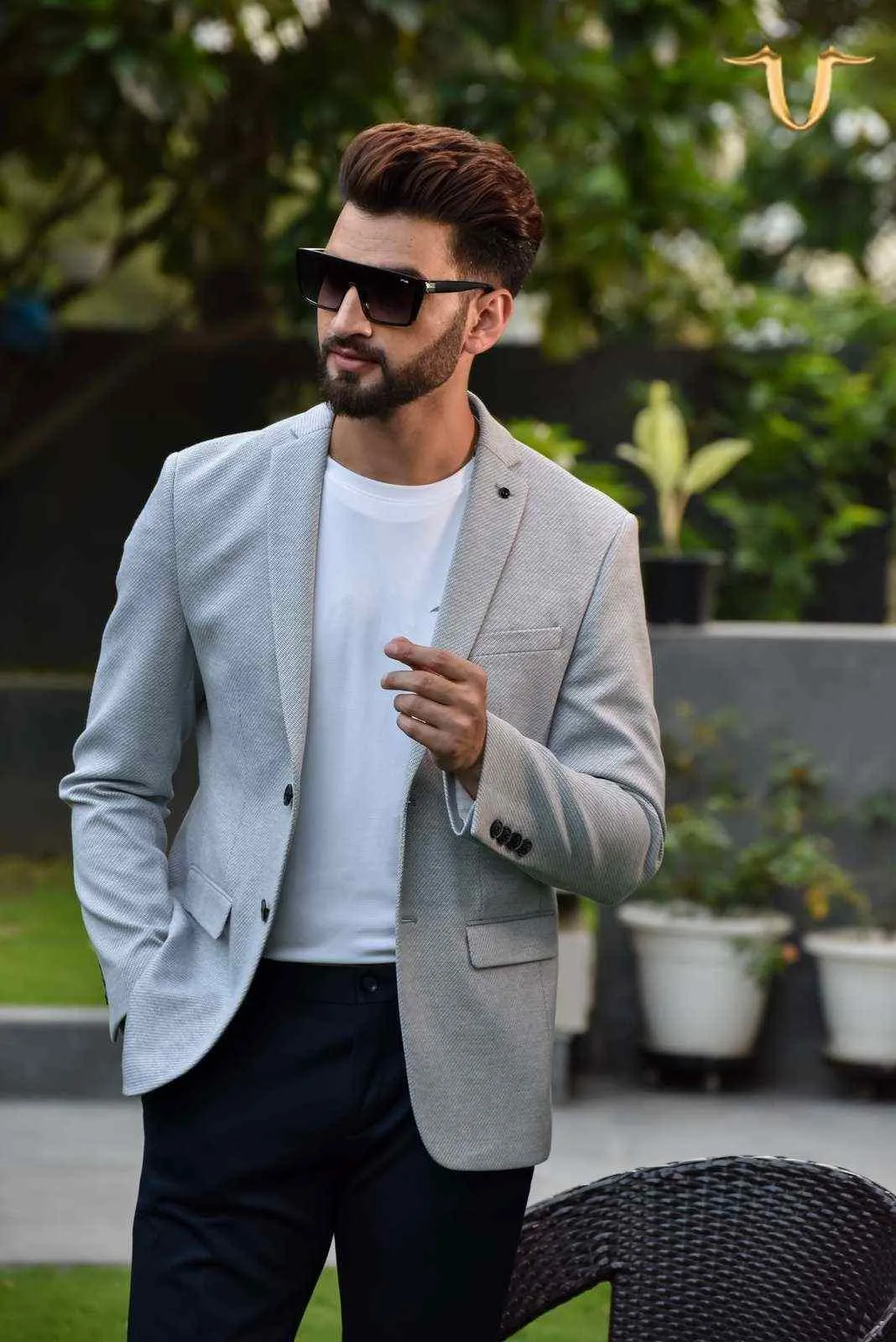 Grey Fine Stretch Knitted Blazer