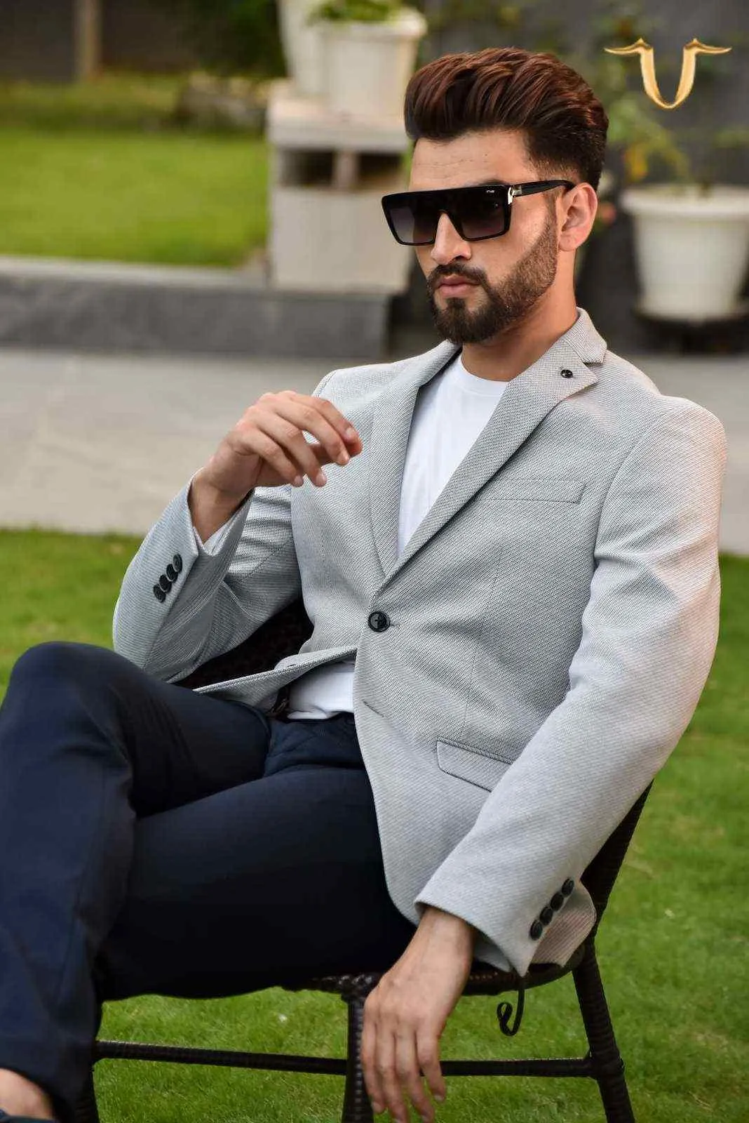 Grey Fine Stretch Knitted Blazer