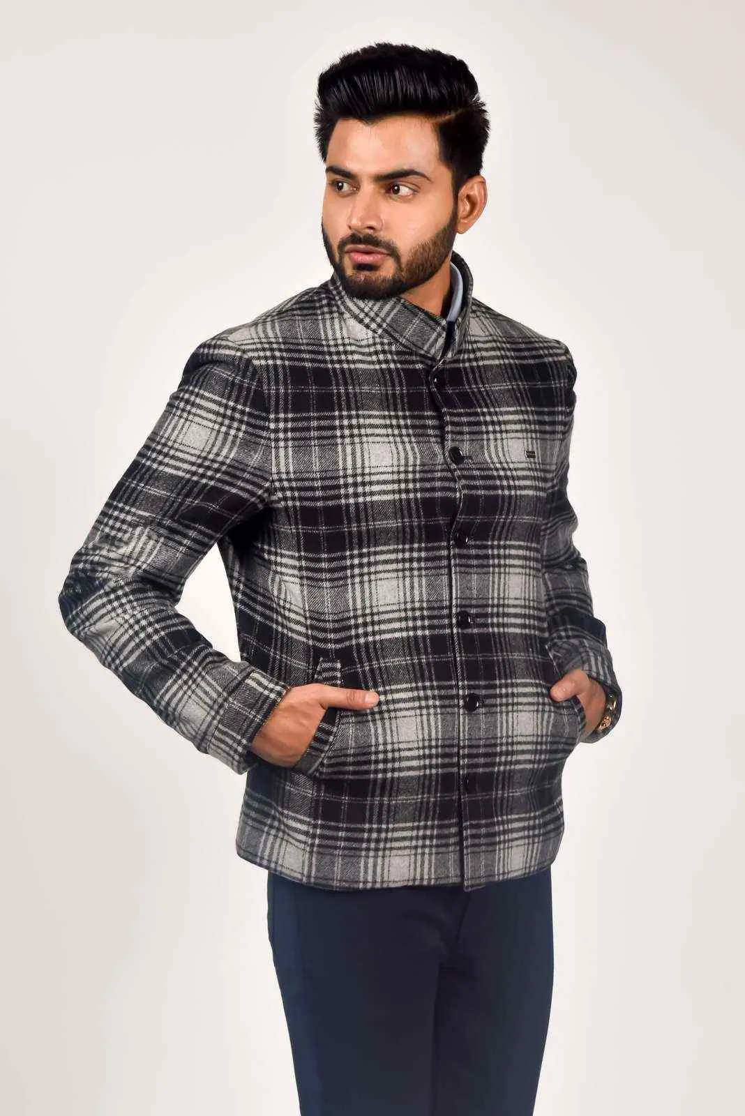 Grey Tweed Woven Blazer For Parties