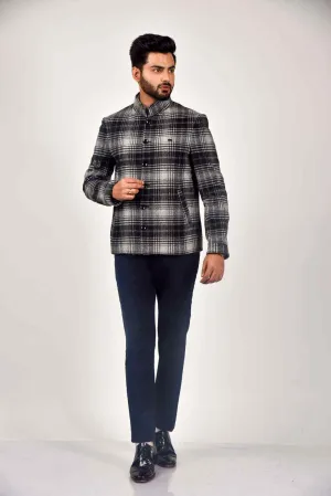 Grey Tweed Woven Blazer For Parties
