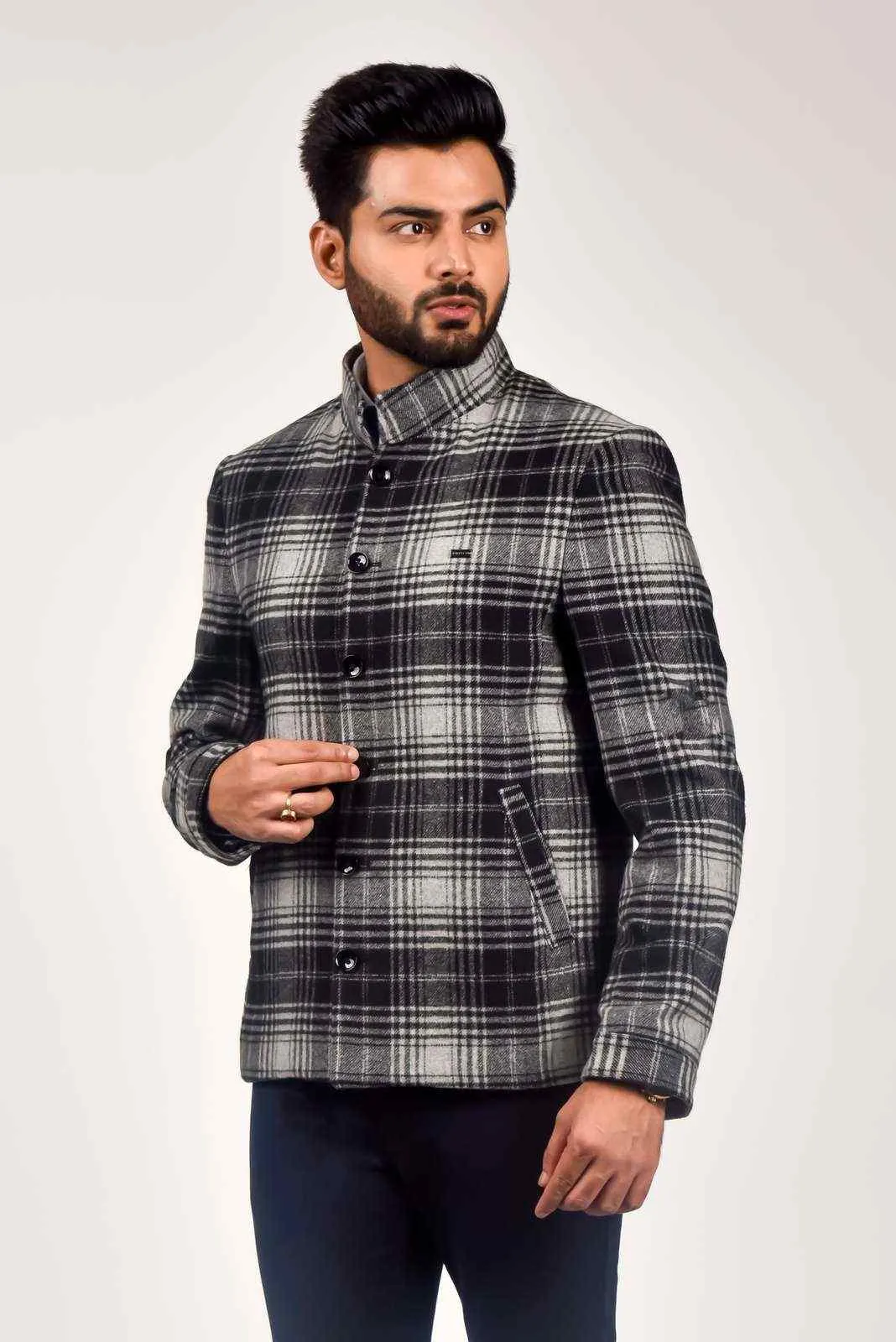 Grey Tweed Woven Blazer For Parties