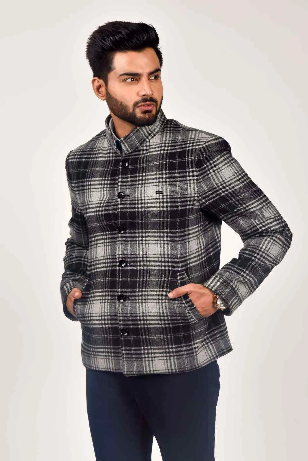 Grey Tweed Woven Blazer For Parties