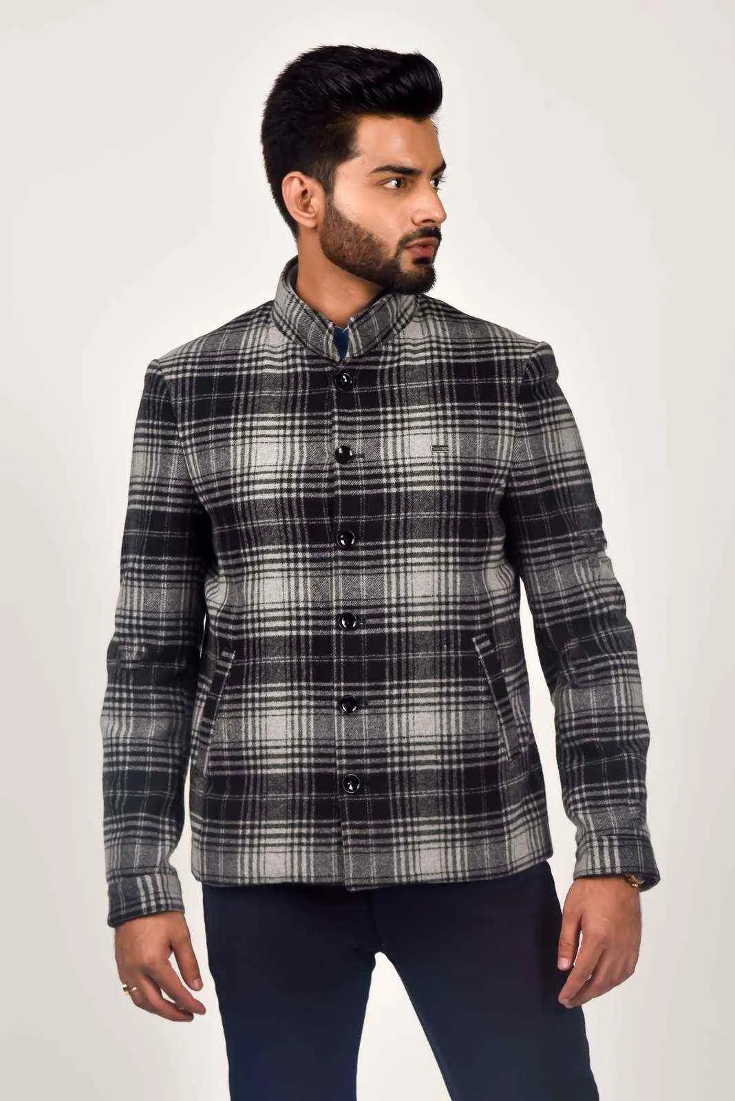 Grey Tweed Woven Blazer For Parties