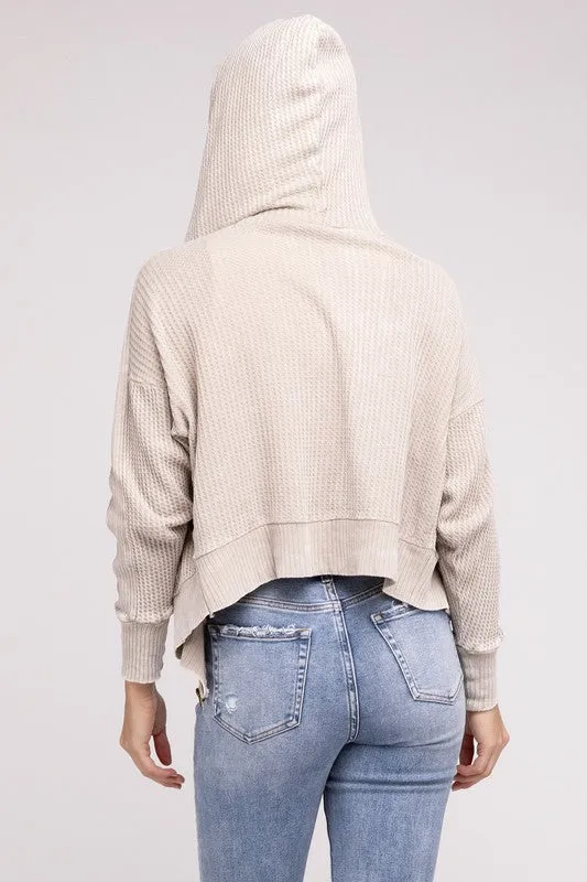 Hanna Acid Wash Hooded Jacket – Waffle Knit, Zip-Up, Casual Style