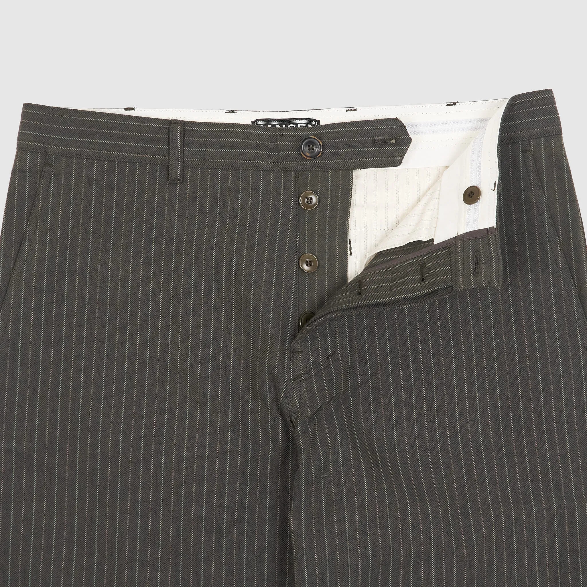 Hansen Loose Fitted Buckle Back Herringbone Pinstripe Cotton Chinos